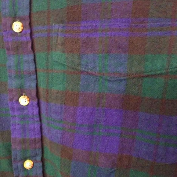 Vtg 80s Arrow Flannel Shirt -XL Button-Down Pocket LSL Winter Cabin Blue Green - Picture 6 of 8